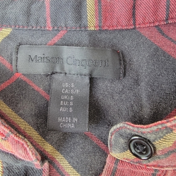 2/$20 Maison Cinqcent Plaid Ruffle Button Down Top S - Picture 12 of 12